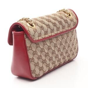 Gucci Marmont Quilted Red Canvas Beige Tan Shoulder Bag GG
